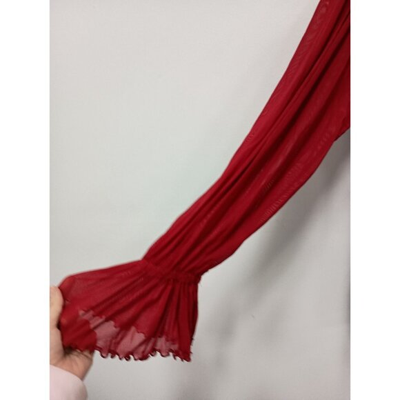 Laura Hlavac Womens Cowl Neck Top XL Red Textured Sheer Bishop Sleeve BOHO - Picture 5 of 9